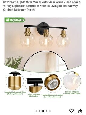🆕 Brass and Black Wall Sconce Light Fixture. 3 light 💡 💡 💡